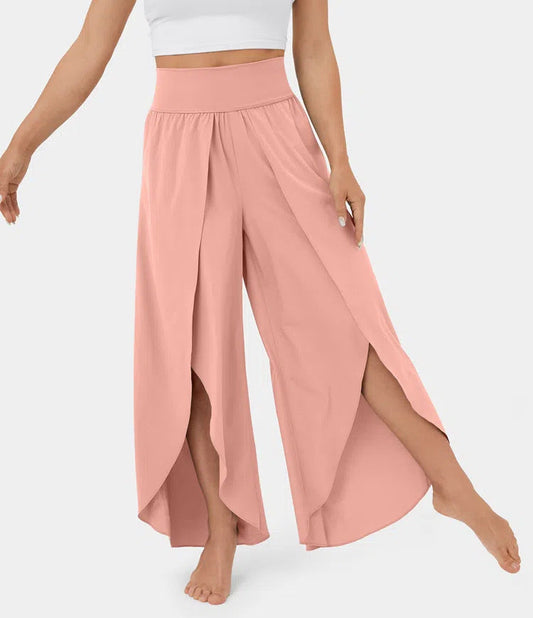 Loose Split Pants Elastic High Waist