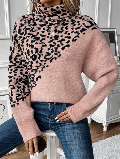 Leopard Print Long Sleeve Casual Sweater