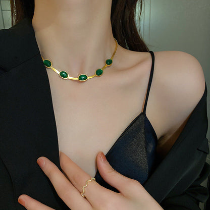 Necklace and Bracelet Green Stones