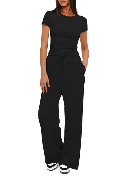 Suit Short-sleeved Top And High-waisted Pants