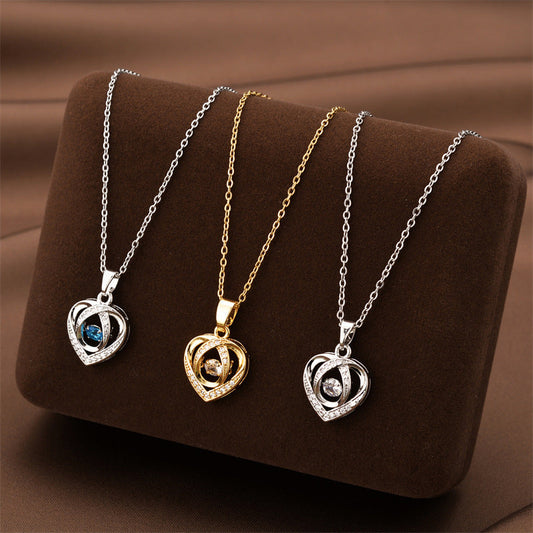 Necklace With Rhinestones Clavicle Chain Heart-shaped