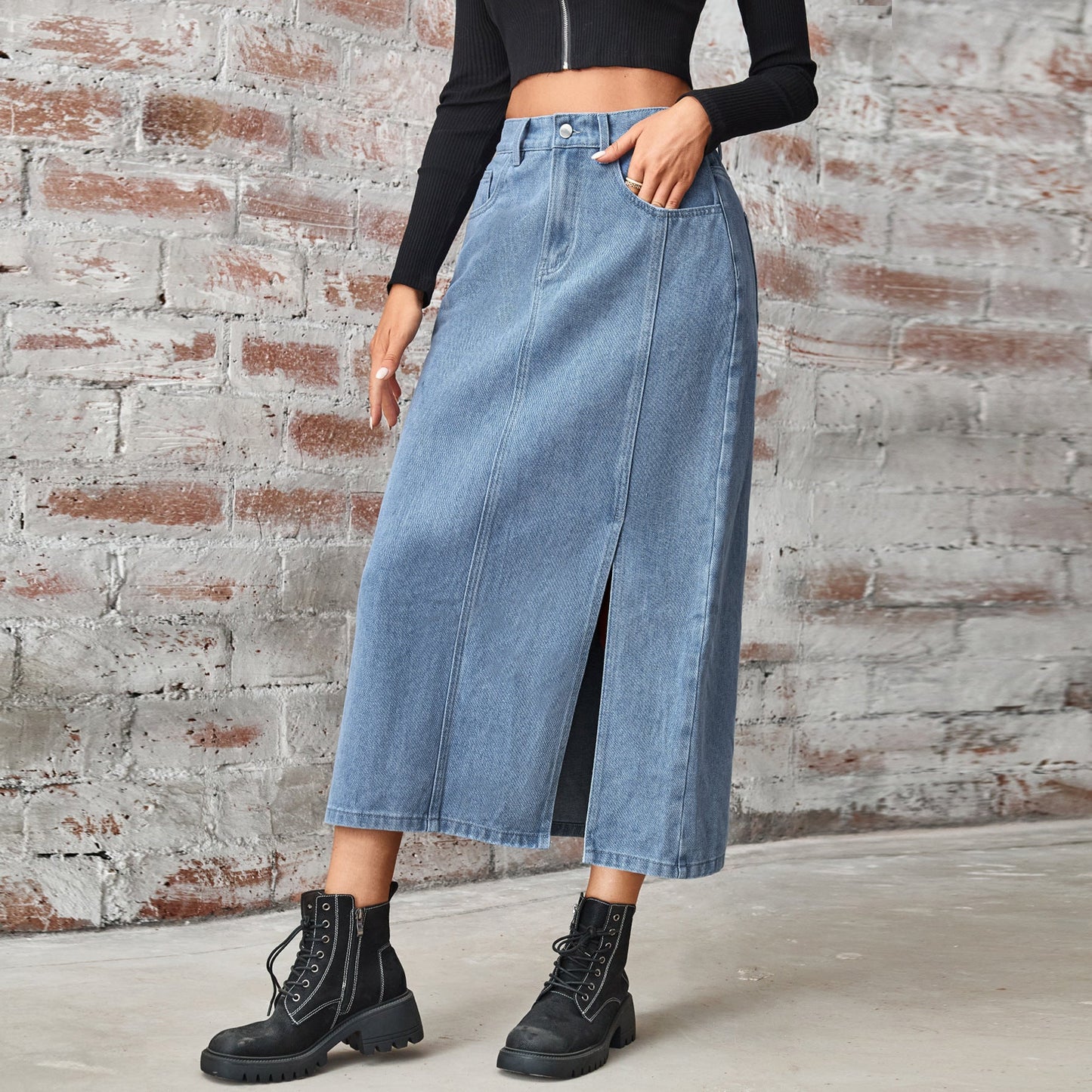 Elastic Waist Denim Skirt