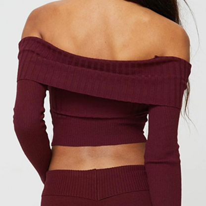 Long Sleeve Knitted Off-shoulder Pullover