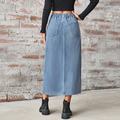 Elastic Waist Denim Skirt