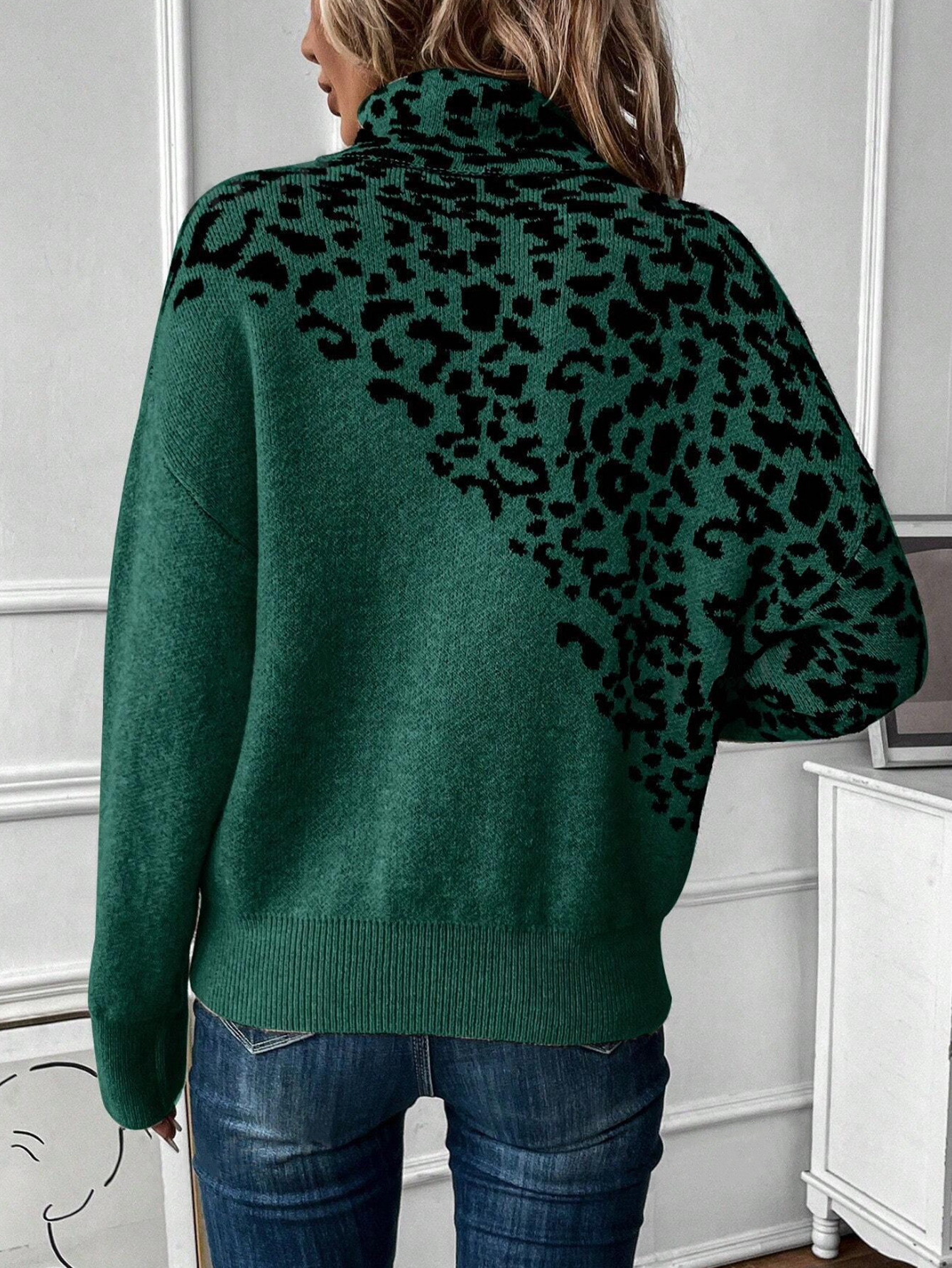 Leopard Print Long Sleeve Casual Sweater