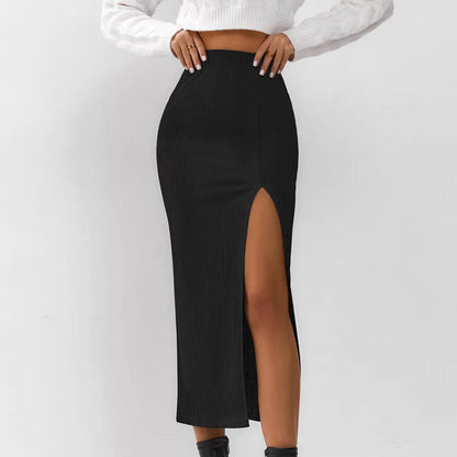 Black Straight Split Skirt