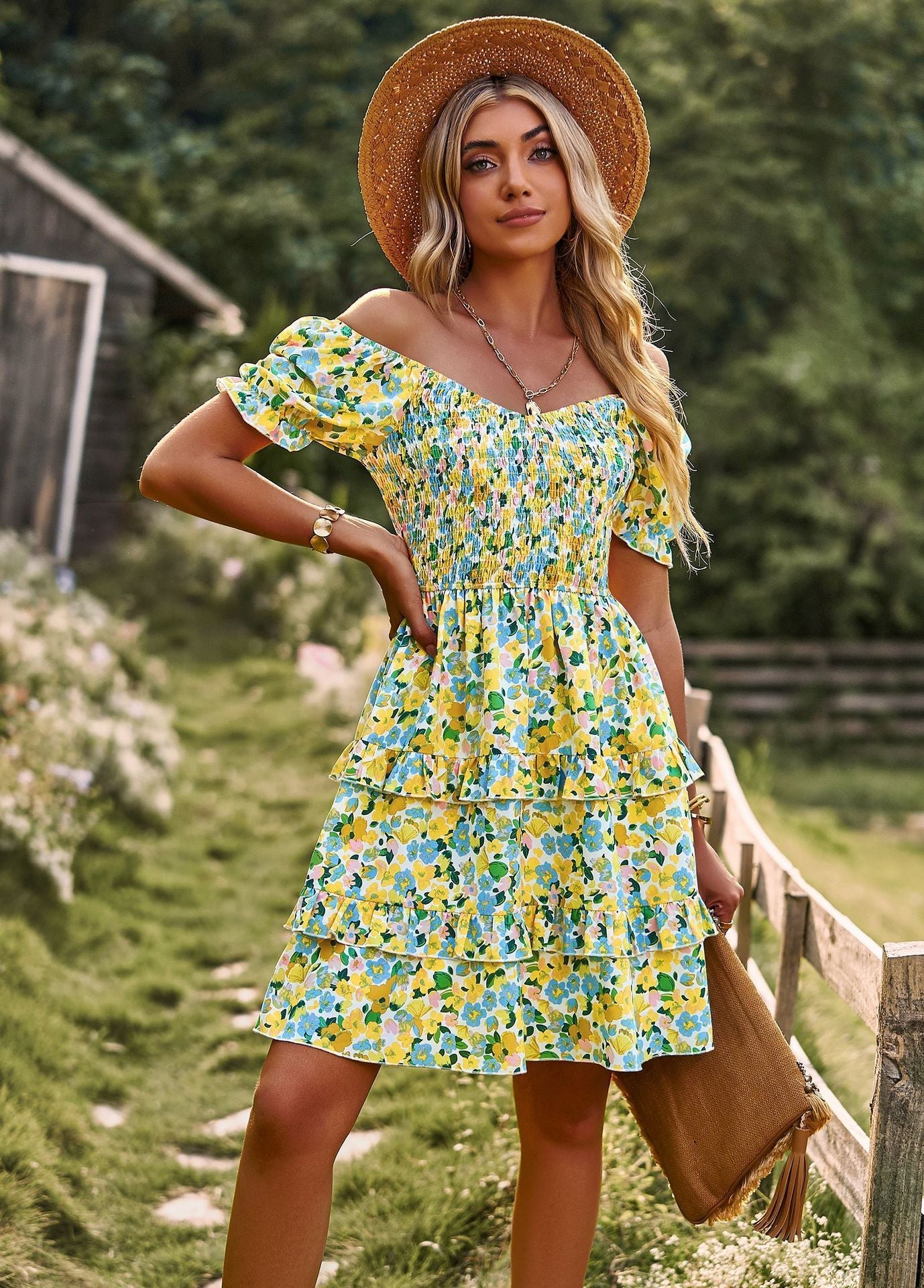 Floral Off Shoulder Mini Dress Beach