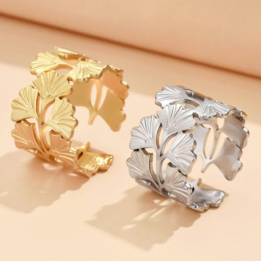 High-grade Ginkgo Leaf Open Ring