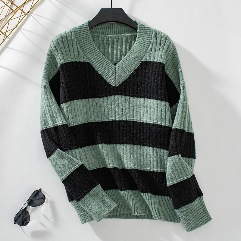 V-neck Knitwear Loose Retro Pullover