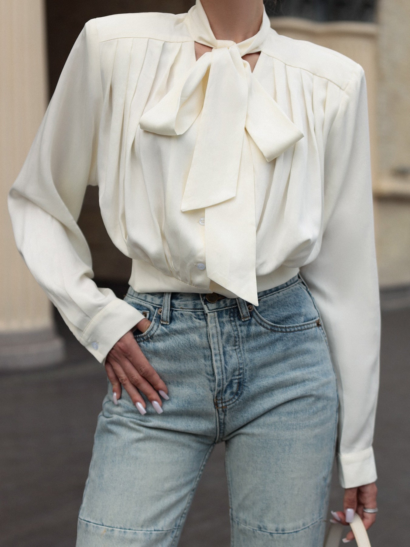 Lace-up Long-sleeved Blouse