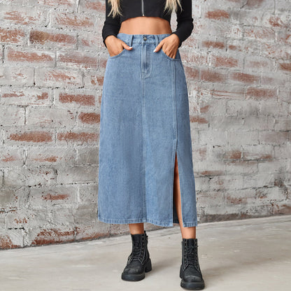 Elastic Waist Denim Skirt