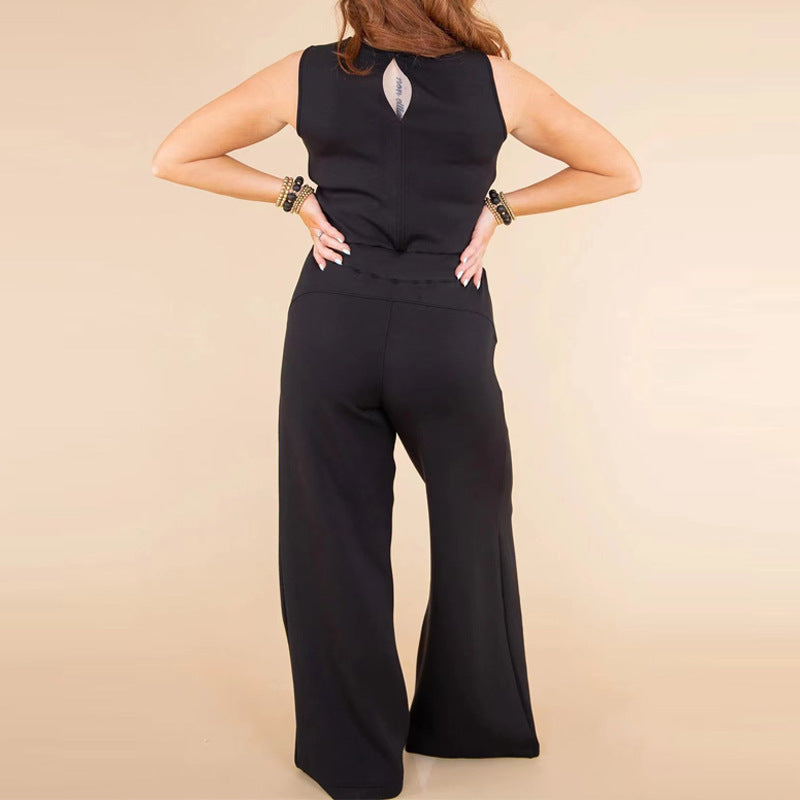 Jumpsuit Sleeveless Tops Tie Elastic Pants