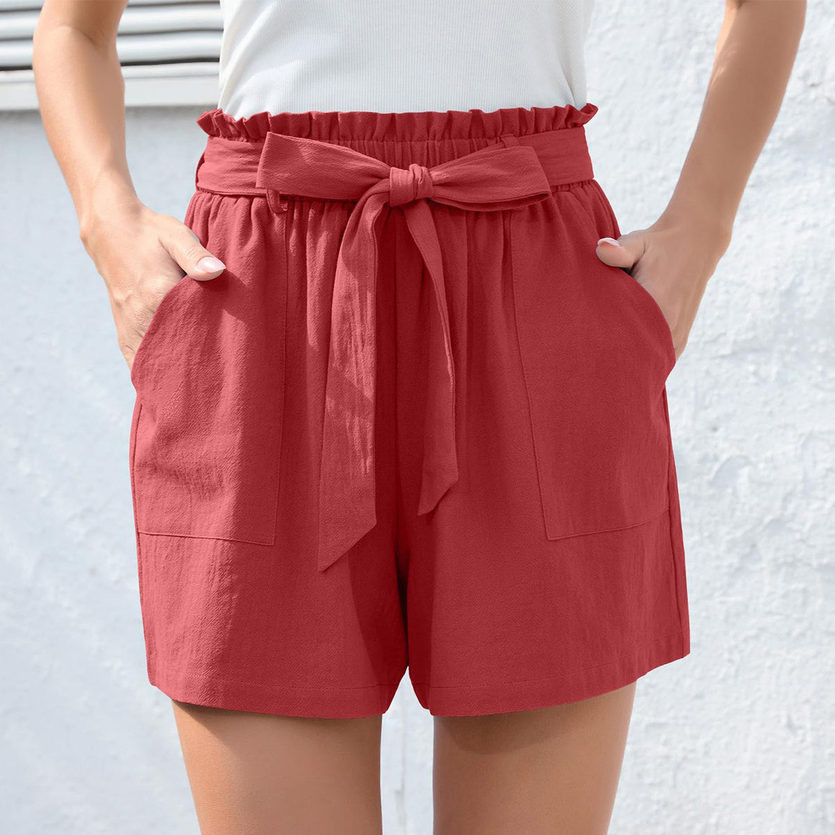 Ruffle Bow Shorts With Pockets