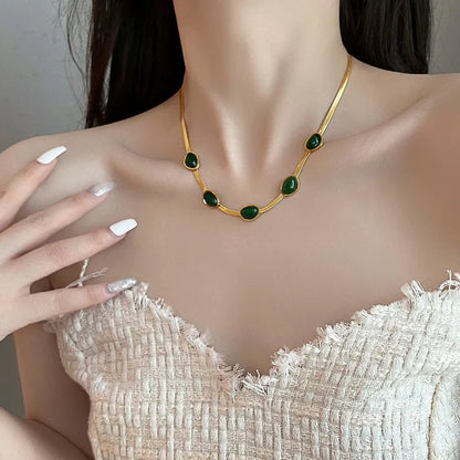 Necklace and Bracelet Green Stones