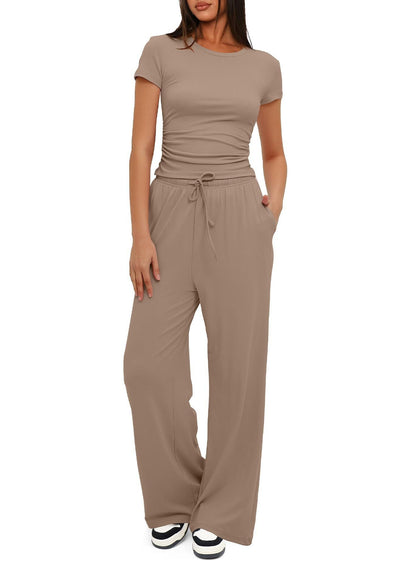 Suit Short-sleeved Top And High-waisted Pants