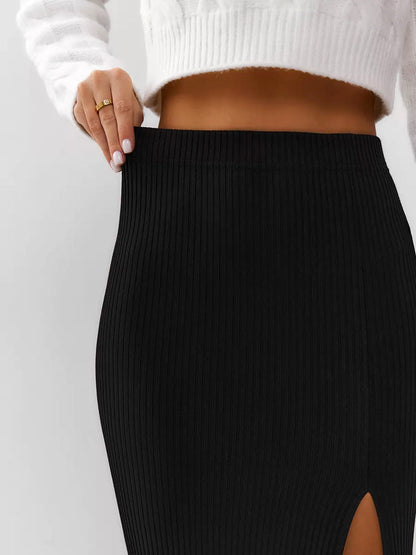 Black Straight Split Skirt