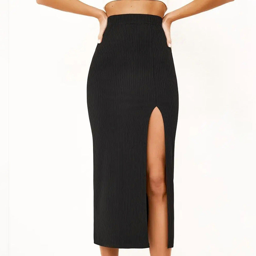 Black Straight Split Skirt