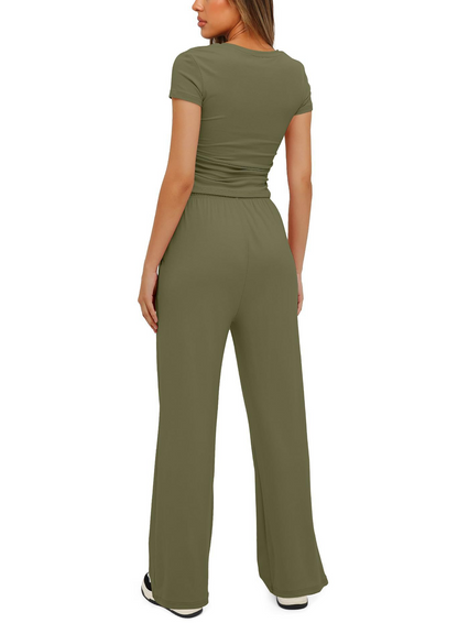 Suit Short-sleeved Top And High-waisted Pants