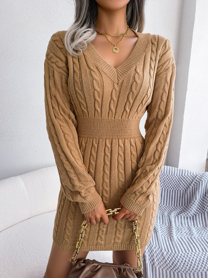 V-Neck Long Sleeve Knit Dress