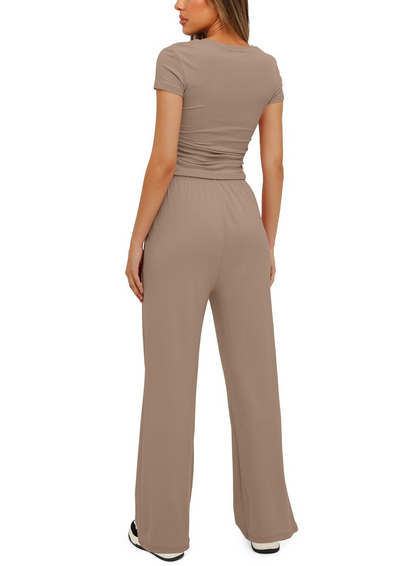 Suit Short-sleeved Top And High-waisted Pants