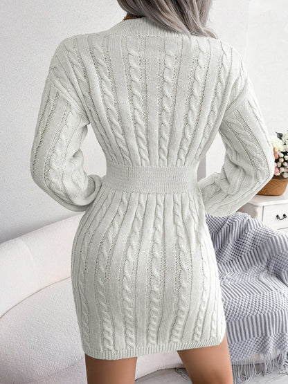 V-Neck Long Sleeve Knit Dress