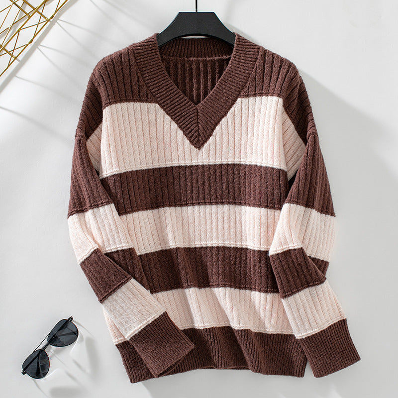 V-neck Knitwear Loose Retro Pullover