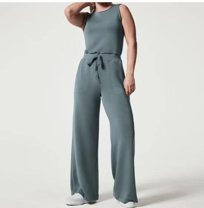 Jumpsuit Sleeveless Tops Tie Elastic Pants