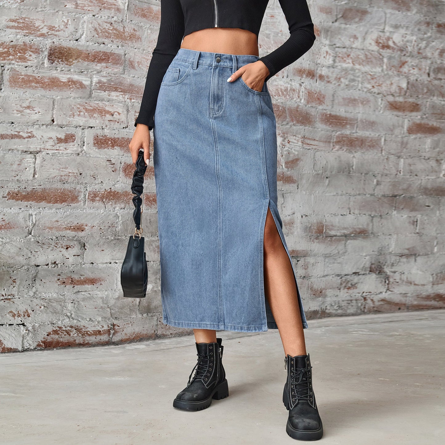 Elastic Waist Denim Skirt