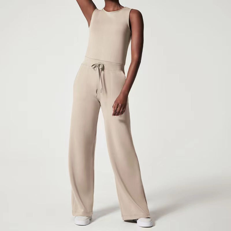 Jumpsuit Sleeveless Tops Tie Elastic Pants