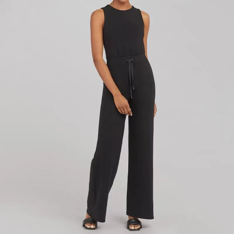 Jumpsuit Sleeveless Tops Tie Elastic Pants