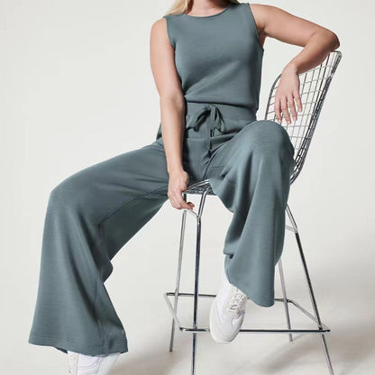 Jumpsuit Sleeveless Tops Tie Elastic Pants