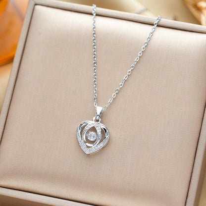 Necklace With Rhinestones Clavicle Chain Heart-shaped