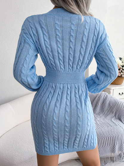 V-Neck Long Sleeve Knit Dress