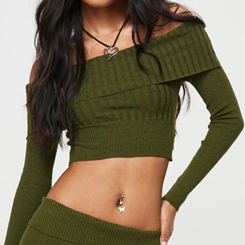 Long Sleeve Knitted Off-shoulder Pullover