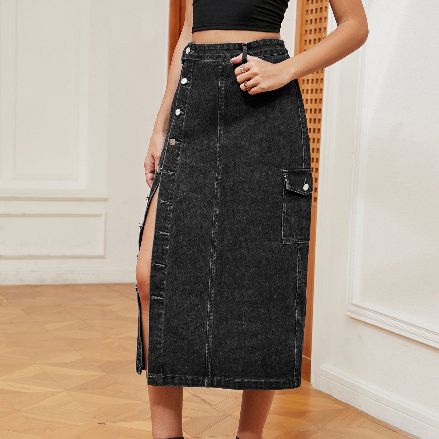 Elastic Denim Skirt