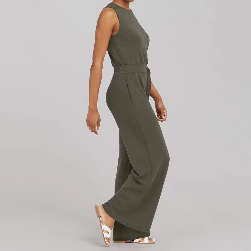 Jumpsuit Sleeveless Tops Tie Elastic Pants