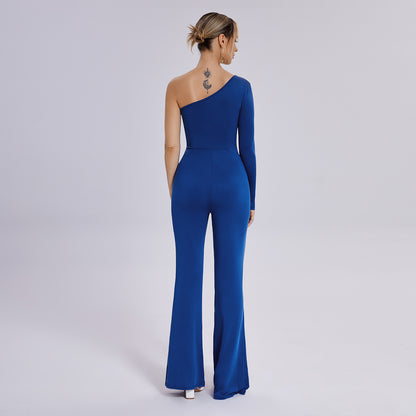 Jumpsuit Mesh One Sleeve Flared