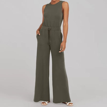 Jumpsuit Sleeveless Tops Tie Elastic Pants