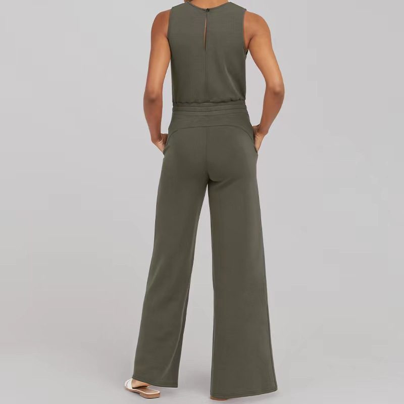 Jumpsuit Sleeveless Tops Tie Elastic Pants