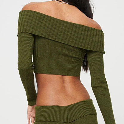 Long Sleeve Knitted Off-shoulder Pullover