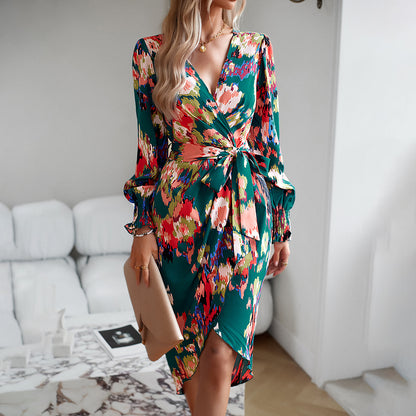 Printed Elegant V-neck Dress