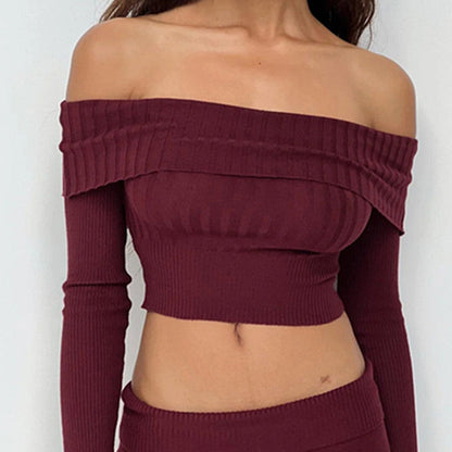 Long Sleeve Knitted Off-shoulder Pullover