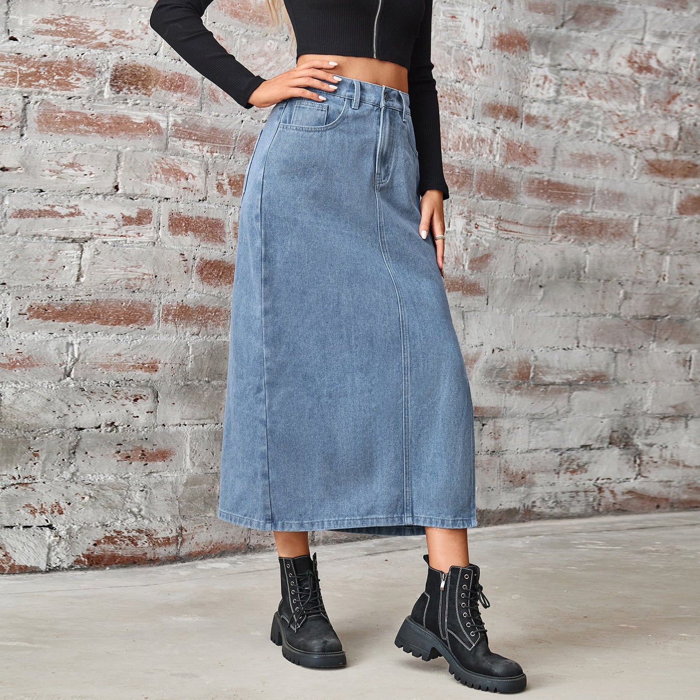 Elastic Waist Denim Skirt