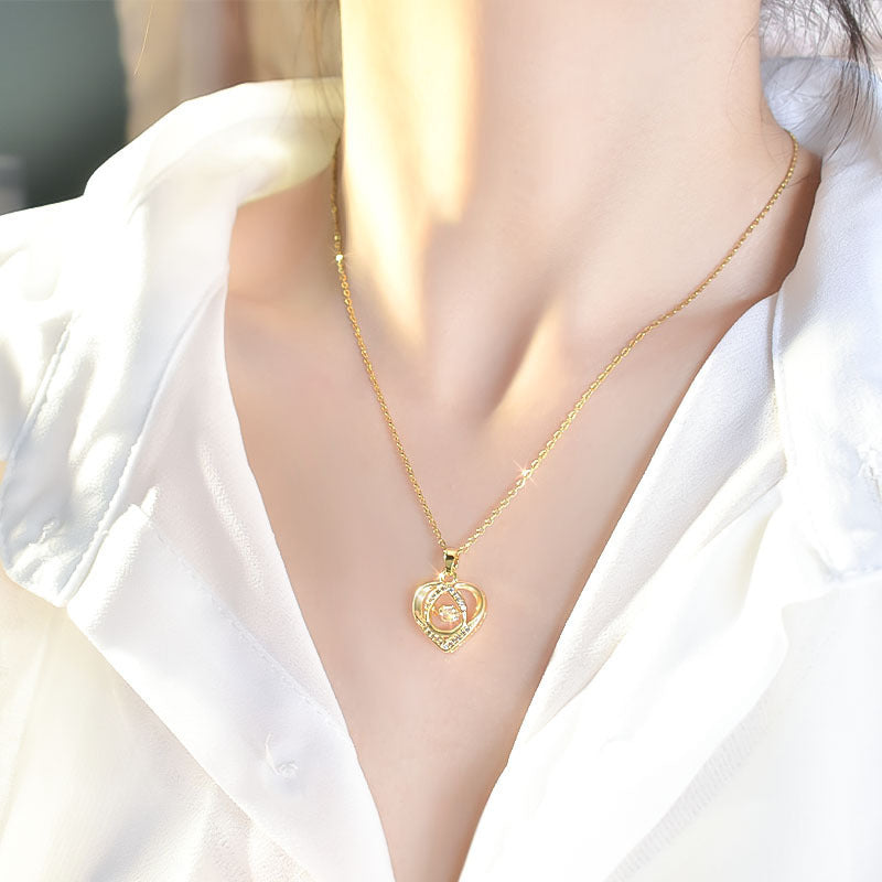 Necklace With Rhinestones Clavicle Chain Heart-shaped