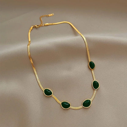 Necklace and Bracelet Green Stones